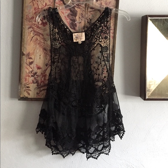 ASOS SPIRITUAL HIPPIE STRETCH BOHO OVERSIZED TOP SHEER LACE TANK TOP M 8 10 - Picture 12 of 17